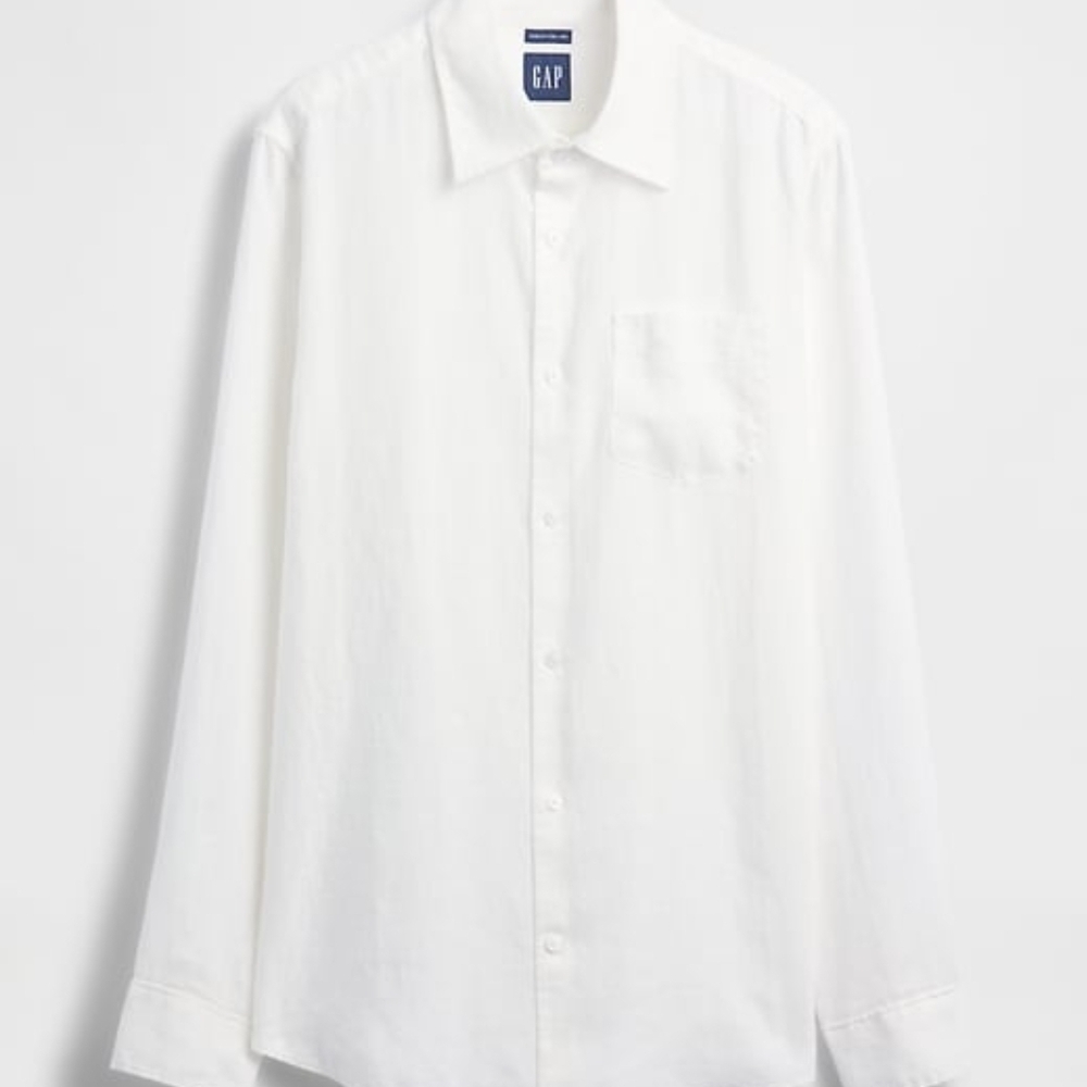 GAP Men's White Linen Casual Button-Down Shirt